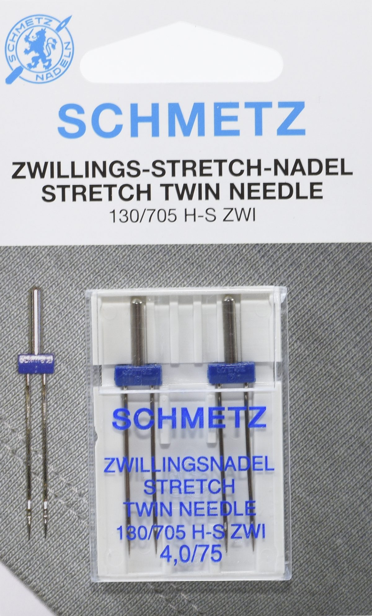 4 Schmetz Zwillings Nähmaschinennadeln Stretch 130/705 2x2,5/NM75 2x4/NM75
